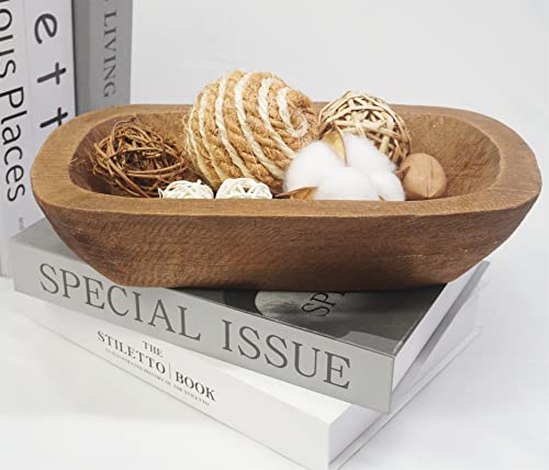 S-Snail-Oo Wooden Dough Long Bowls Decor, Baguette Bowl Wooden Large Dough Bowl Centerpieces For Home, Rustic Wooden Decorative Bread Fruit Tray (10×6×2'') #TOP2