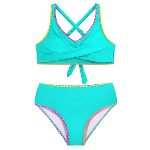 HOZIY Girls Swimsuit Teen Crisscross Tie Back Bikini Sets Two Piece Bathing Suit Kids Swimwear Size 9-18 Years 11-12 Years Mint Green