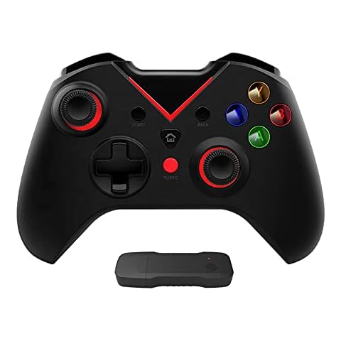 Tigerlily Enterprises Black with Red Light 2.4GHz Wireless Game Controller Gamepad Joystick With Dual Motor Vibration & Backlit Keys for Xbox One Series S/X, PS3 & Microsoft PC - No Headset Jack Cover