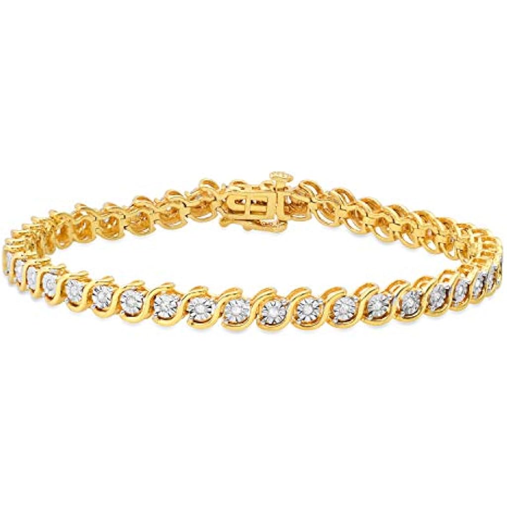 0.15 Carat (ctw) Round White Diamond Ladies Illusion Set Bracelets, Yellow Gold Plated Sterling Silver