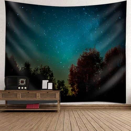 Tapisserie paysage forêt et étoiles 210x140cm au design panoramique captivant