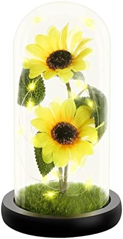 Mother's Day Flower Gifts for Mom Sunflowers in Glass Dome, Forever Sun Flower Birthday Gift for Women Flower Lights Gifts for Mothers Day Valentines Anniversary Friendship Thank You Gifts