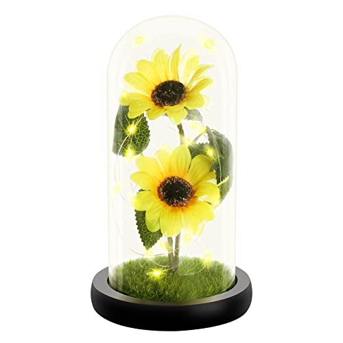 Mother's Day Flower Gifts For Mom Sunflowers In Glass Dome, Forever Sun Flower Birthday Gift For Women Flower Lights Gifts For Mothers Day Valentines Anniversary Friendship Thank You Gifts #TOP12