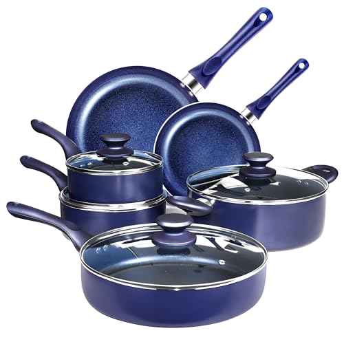 FRUITEAM Non Stick Pots and Pans Set, Induction Hob Pan Set, 10PCS Cookware Set, Blue Pot Set with Ceramic Coating FRUITEAM Non Stick Pots and Pans Set, Induction Hob Pan Set, 10PCS Cookware Set, Blue Pot Set with Ceramic Coating
