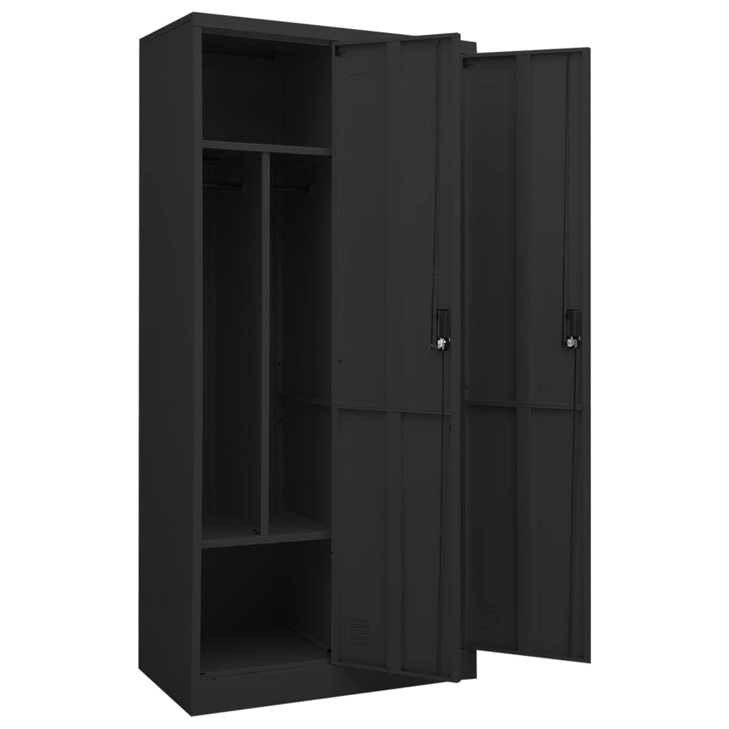 ACAGALA Armadio in metallo a doppia porta con 4 aste appendiabiti e 2 ripiani, armadietto portaoggetti, con serratura, per spogliatoio, dormitori, ufficio, 80 x 50 x 180 cm, antracite