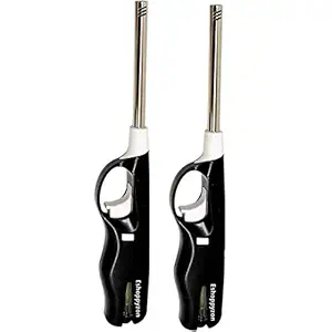 Eshoppyzon Gas Lighter for Gas Kitchen Stove Refilable Gas Lighter with Adjustable Flame BBQ Lighter for Diya, Barbecue, Candle, Home Use Pack of-2 (Black- Plastic)