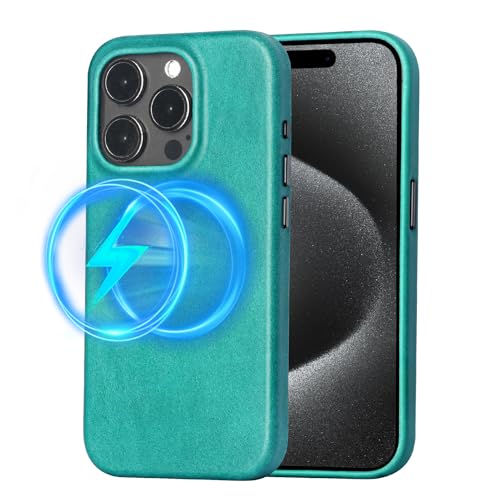 LUCKYCOIN for iPhone 15 Pro Case,Compatible with Magsafe,Magnetic Phone Case for iPhone Case,Genuine Leather Slim Fit & Soft Phone Case for Apple,