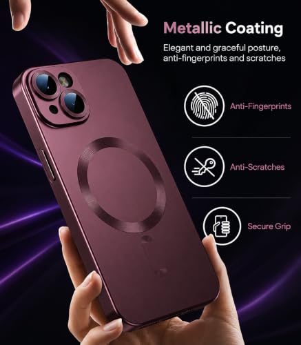 Image of MagPro Metallic Finish Case for Apple iPhone 15 | MagSafe Compatible Magnetic Cover, Matte Luxury Metallic Luster, Shockproof TPU, Camera Lens Guard, Wireless Charging Compatible | Red