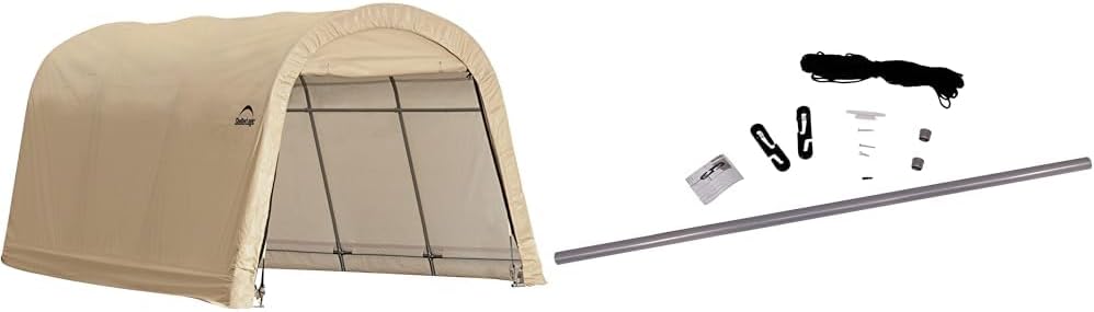 ShelterLogic 10' x 15' x 8' 150 sq ft All-Steel Garage with Sandstone Waterproof Ripstop Cover and Pull-Eaze Roll-Up Door Kit
