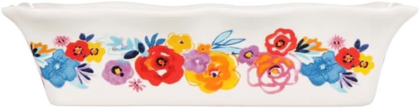 Pioneer Woman Flea market 2-Piece Rectangular Ruffle Top Ceramic Bakeware Set, Casserolla,Peach Cobbler,Apple Pie Dish.