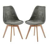 H.J WeDoo Set de 2 Sillas de Comedor de Terciopelo de Muntjac con Asiento Tapizado y Las piernas de Madera de Haya Maciza, Gris Claro