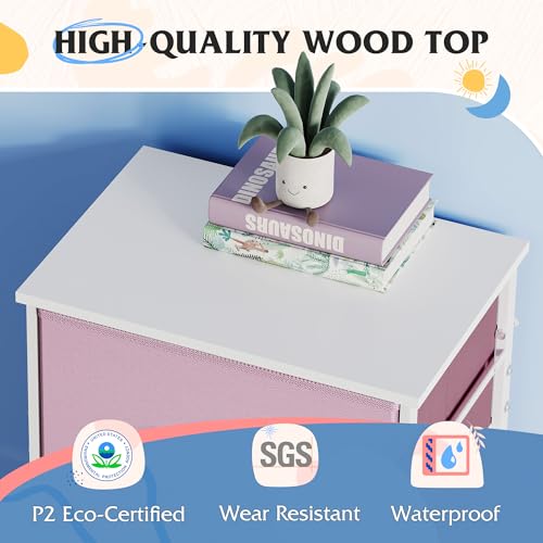 Image of WLIVE Dresser with 4 Drawers, Storage Tower, Organizer Unit, Fabric Dresser for Bedroom, Hallway, Entryway, Closets, Sturdy Steel Frame, Wood Top, Easy Pull Handle,A-Pink