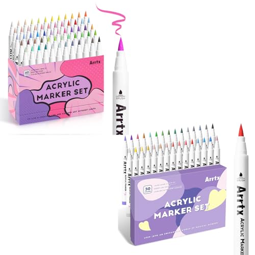 Arrtx 90-Piece Acrylic Paint Marker Set - Dual Tip for Artists & Crafters