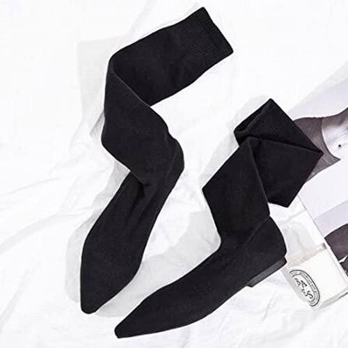 COVOYYAR Women's Knitted Over Knee High Stretch Long Sock Boots Pointed Toe Flat Winter Woman Shoes2