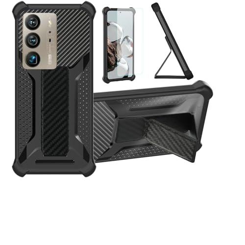 Hülle Für ZTE Axon 40 Ultra Hülle Hülle Handyhülle Schutzhülle Cover [mit gehärtetem Glas-Screen-Protector] Hybrid [Folding Support Magnetic] [Frosted Anti-Fingerprint] Schwarz