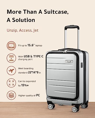 Luggex Silver Carry On Luggage 22X14X9 Airline Approved, Hard Shell Luggage With Usb Port, Travel Suitcase With Wheels And Pocket Compartment #TOP7
