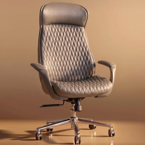 Image of DROGO Levante Ergonomic Office Chair for Work from Home with Bionic Curve Design | High Back Executive Boss Chair, Double Padded Armrest, Genuine Vegan Leather, Heavy Metal Base, 145 Recline (Brown)
