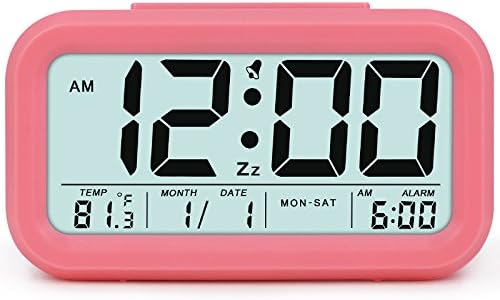 TXL 5.3" Digital Alarm Clock Student Clock Display 1 Alarm/Calendar, Snooze/5s Backlight, Battery Operated Bedside Desk/Shelf Clock for Kids/Teens/Home/Office/Travel-Pink
