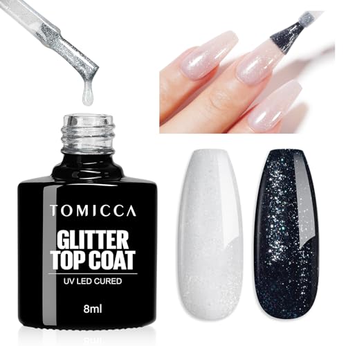 TOMICCA Vernis à ongles gel UV pailleté - 8 ml - No Wipe - Soak-Off - Cadeau DIY salon de manucure