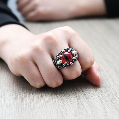 HZMAN Devil's Eye Ring for Men Biker Stainless Steel Gothic Punk Demon Claw Evil Eye Ring Halloween Jewelry Gift2