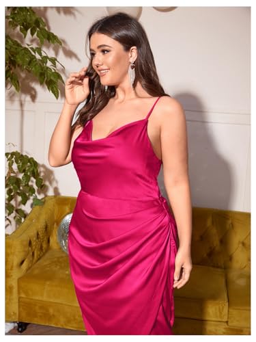 Image of Floerns Women's Plus Size Satin Spaghetti Strap Cowl Neck Wrap Party Cami Dress