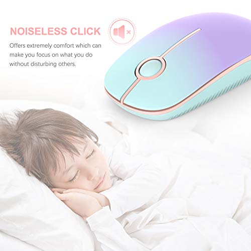 Image of VssoPlor Wireless Mouse, 2.4G Slim Portable Computer Laptop Mouse with Nano Receiver Quiet Silent Optical Mice for Notebook, PC, Laptop, Computer-Mint Green to Purple