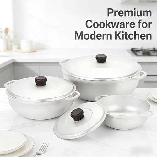 LYMSTE 3-Piece Cast Aluminum Caldero Pot Set (1.5/2.5/5.2 Qt), Even Heat Distribution Oven Safe, Multi-Purpose Aluminum Cookware Set