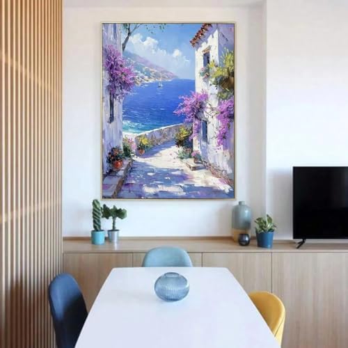 Paysage méditerranéen tableau sur toile pour bureau et décoration de café