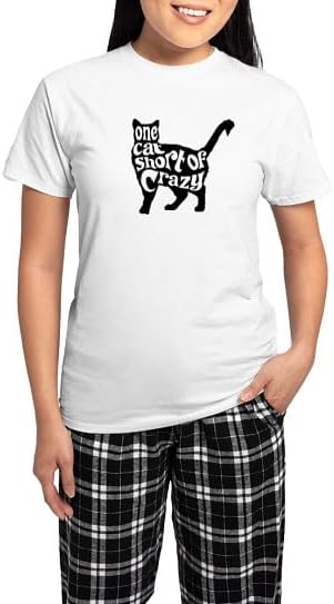 CafePress One Cat Short of Crazy Women's Light Pajamas Women's Novelty Cotton Pajama Set, Comfortable PJ Sleepwear
