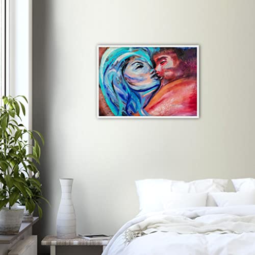 Baiser intime pastel tableau romantique blanc pour sublimer l'amour