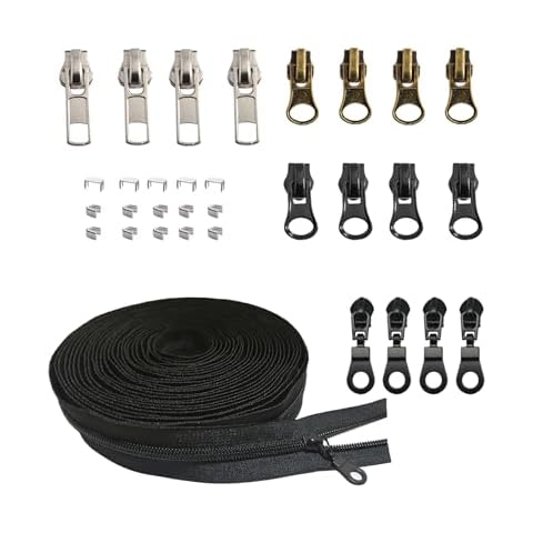 Meikeer 12pcs #5 Replacement Zipper Sliders for Zipper Repair & 10 Yards #5 Nylon Coil Bulk Zippers with 20pcs Sliders for DIY Sewing Craft Bags (Black) for Diverse Repair and Crafting tasks Cover