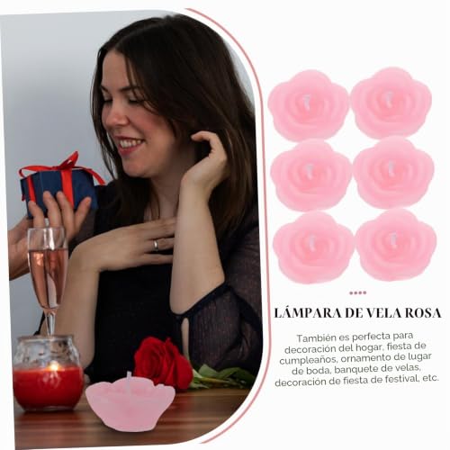 Miniatura 7 de Holidyoyo Velas Flotantes De Flores Rosa 6 Piezas De Cera De Sin Humo Para Decoración Del Hogar, Bodas Y Fiestas Ambiente Romántico