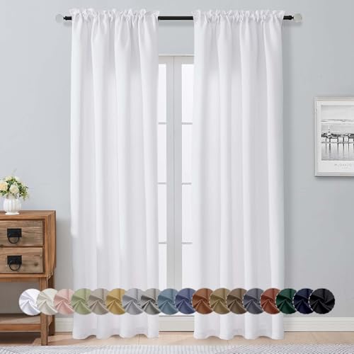 Image of Aiyufeng Pure White Curtains for Bedroom 90 Inches Long 2 Panels Set, Room Darkening Window Treatment, Light Filtering Curtain Drapes, Soft Casual Rod Pocket Privacy Curtains, W40 x L90 Inch