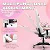ECOTOUGE PC Gaming Chair with Footrest Ergonomic Office Desk Chair Racing Leather Recliner Swivel Rocker with Headrest and Lumbar Pillow for Girls, Pink-White