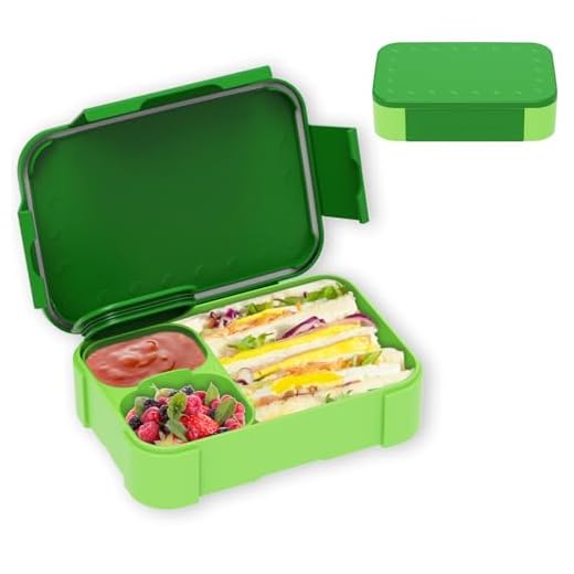 XJIANFU Brotdose Kinder mit Fächern,900ml Auslaufsichere Bento-Box, Kinder-Lunchbox,Auslaufsicher Fächern,Jausenbox Brotbox für,Mädchen & Jungen,Mikrowelle/spülmaschinenfest (Green)