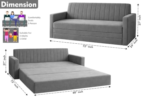 Image of Deco Studio-Sofa-Cum-Bed | 3-Seater Armrest Sofa | Modern Fabric Sofa Bed for Living Room, Bedroom & Office - Grey Color