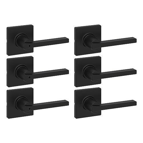 Image of Kwikset Casey Hallway Passage and Bed /Bath Privacy Door Handle 6 Pack, 3 Passage Levers and 3 Privacy Levers, Matte Black Reversible Interior Handles, with Microban