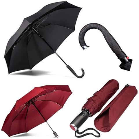LifeTek Kingston FX1 Windproof Golf Umbrella and Red FX2 Windproof Travel Umbrella - Premium Construction Umbrellas for the Rain and Sun - Superior Water and UV Protection for Men and Women Cover