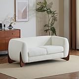 Christopher Knight Home Alma 63' Boucle Loveseat with Wood Legs, 2 Seater Sofa Couches for Living Room, Upholstered Couch Chair, Soft Seating Lounge Sofa Chair, Cozy Loveseat with Armrest, Beige