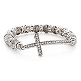 Heirloom Finds Beaded Sideways Cross Stretch Bracelet Silver Tone & Crystal