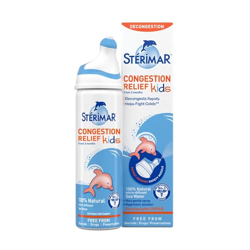 Sterimar Congestion Relief Kids Nasal Spray with Copper Hypertonic 100% Natural Sea Water Free from Steroids Drugs & Preservatives For Children 3+ months 50 ml