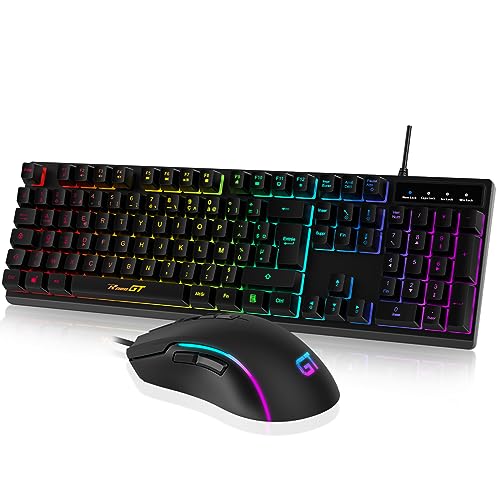 RaceGT Clavier et Souris Gaming, Ensembles Clavier Souris Filaires, Clavier Ergonomique Rétroéclairé, Clavier PC Silencieux avec pavé numérique pour...