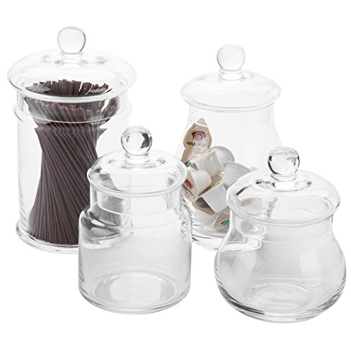 MyGift Set of 4 Clear Glass Apothecary Jars with Lids