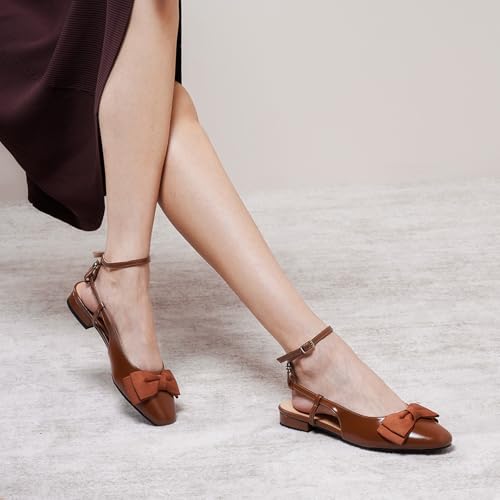 Image of C.Paravano Women's Slingback Dress Shoes | Sandals with Bows for Women| Casual Flat Shoes for Women | Almond Toe Slingback | Detachable Ankle Strap