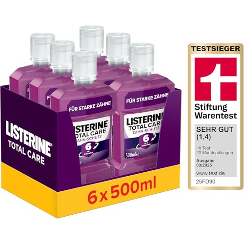 LISTERINE Total Care Zahn-Schutz 6 x 500 ml, schützende Mundspülung gegen Karies mit 6 in 1 Wirkung, antibakterielles Mundwasser schützt vor Zahnfleischproblemen, bis zu 24h frischer Atem