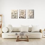 3Pcs Beige Floral Botanical Frame Canvas Wall Art, Neutral Textured Flower Plant Wall Painting Picture Wall Decor Vintage Blossom Posters Prints for Bedroom Living Room Reay to Hang 12"x16"x3Pcs - Image 4