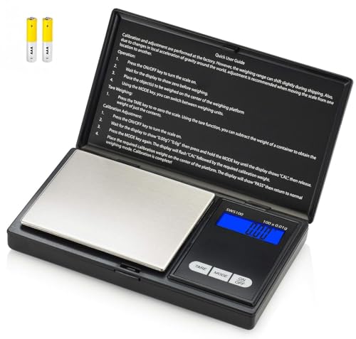 Smart Weigh Balance de Précision, 100g / 0.01g, Mini Balance de Bijoux Avec Fonction de Tare Incluse, Lisibilité de 0.01g, Acier Inoxydable (Noir)