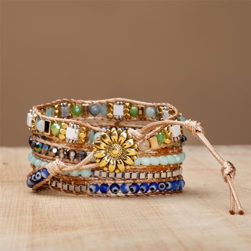 Image of YGLINE Natural Stone Bracelet 5 Wraps Bracelet Handmade Blue Color Boho Bracelet for Women Bracelet