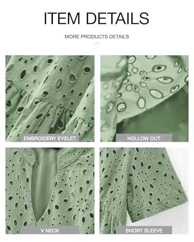 Image of BTFBM Womens Boho Summer Dresses 2026 Spring V Neck Short Sleeve Hollow Out Lace Ruffle Casual Beach Mini Vacation Dress