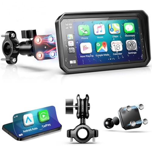 Image of YZW 6 inch Wireless Motorcycle Carplay with Android Auto, Waterproof GPS Nevigation System Screen for Motorbike, Music Sharing,Vioce Control,Light Sensor, BT,Anti-Theft Design Quick-Release Magnetic Mount